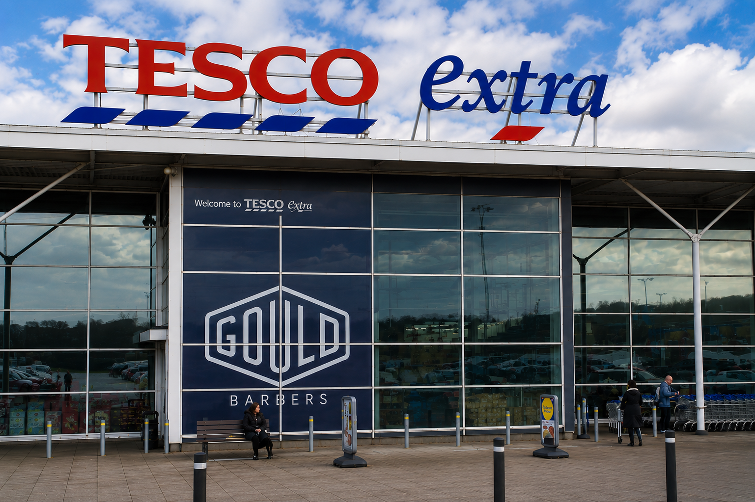 Gould Barbers exterior at Tesco Extra, showcasing high-street barber network presence