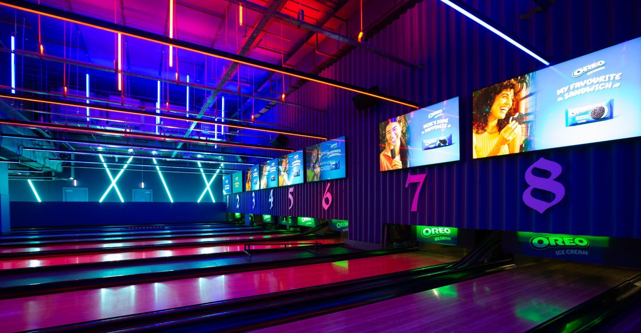 Irresistibly Oreo creative across Tenpin bowling lane and overhead screens